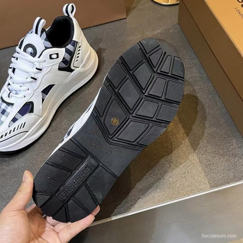 2025 Unisex Burberry White Blue Suede Leather Sneakers Vintage Check MJ00380