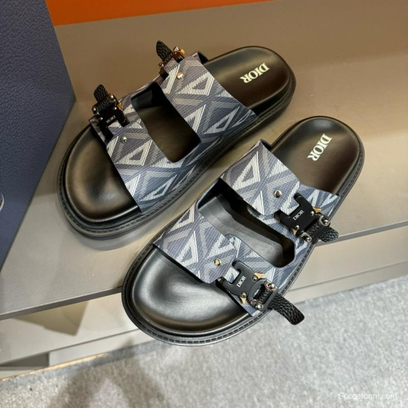 2024 Slippers Dior Grey Black Fabric Slippers MJ00200