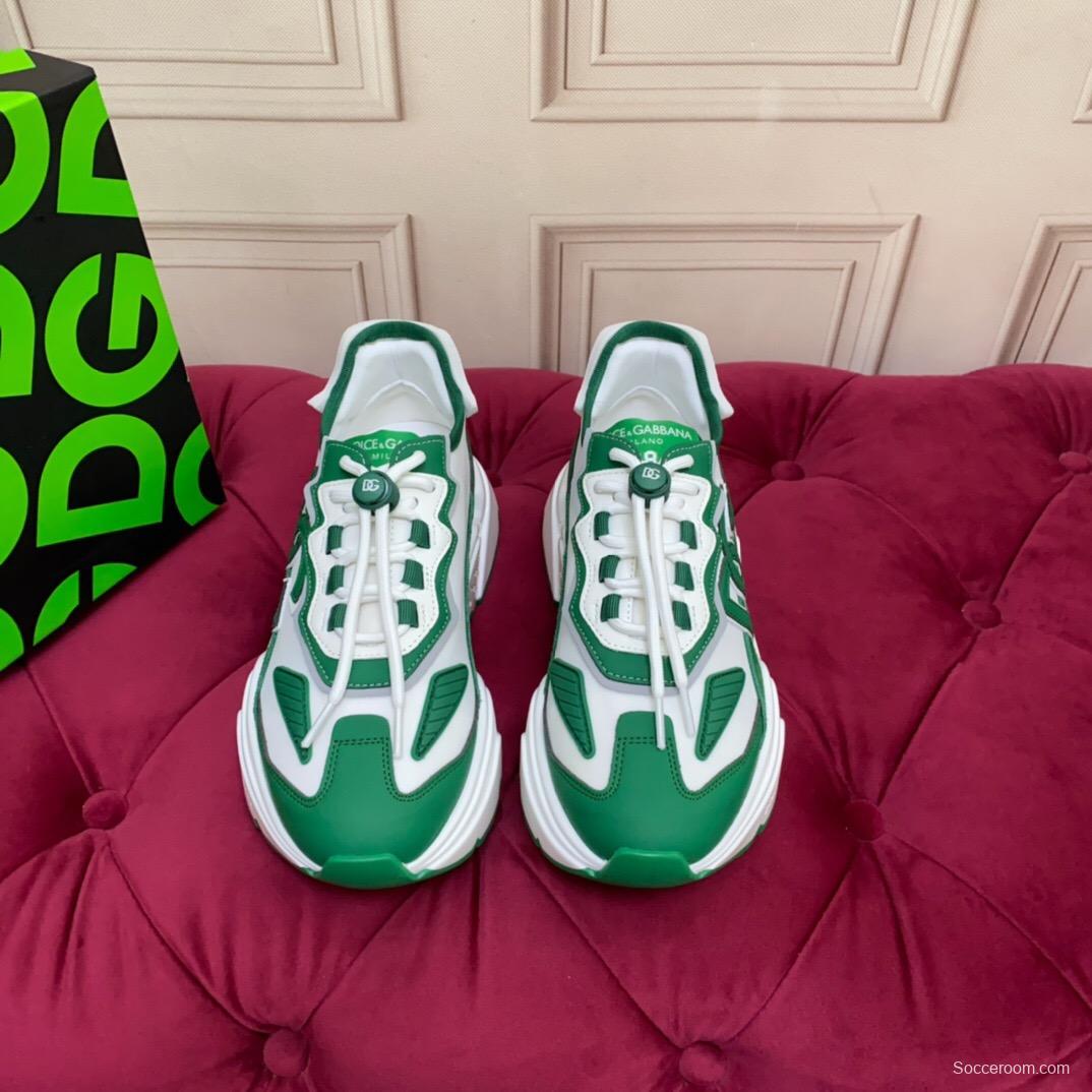 2025 Unisex Dolce & Gabbana Green White Leather Lycra Sneakers DG LY00330(F)/LY00340(M)