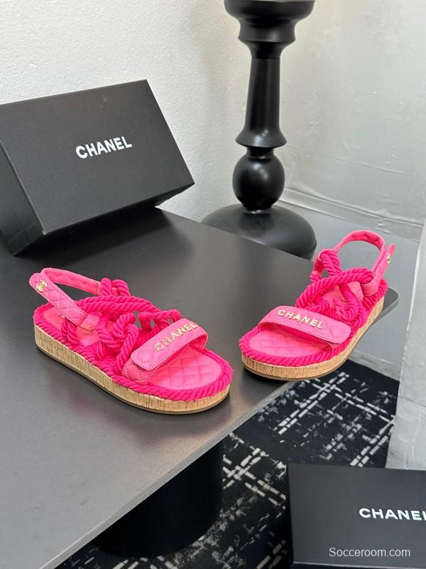 2025 Women Chanel Pink Fabric Rope Sandals LY00260