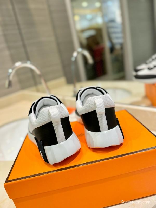 2024 Unisex Hermès Black White Silk Leather Mesh Sneakers MJ00320