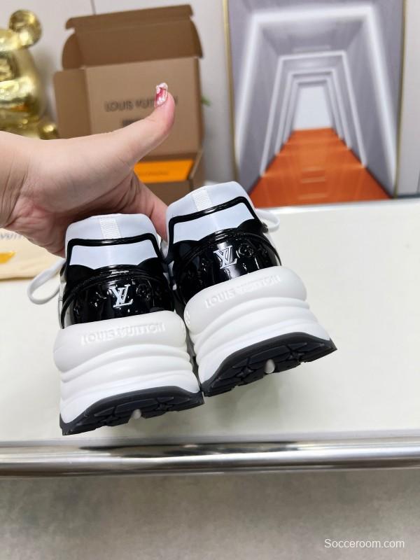 2025 Unisex Louis Vuitton Black White Fabric Leather Sneakers LY00340(F)/LY00341(M)