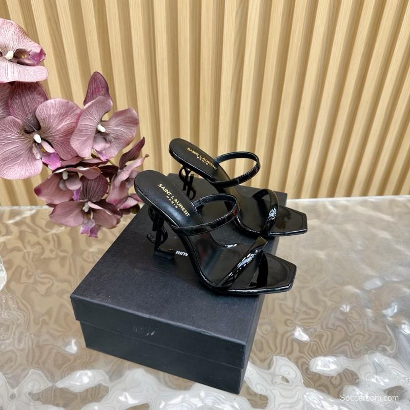 2025 Women Yves Saint Laurent Black Patent Leather High Heel Sandals MJ00310