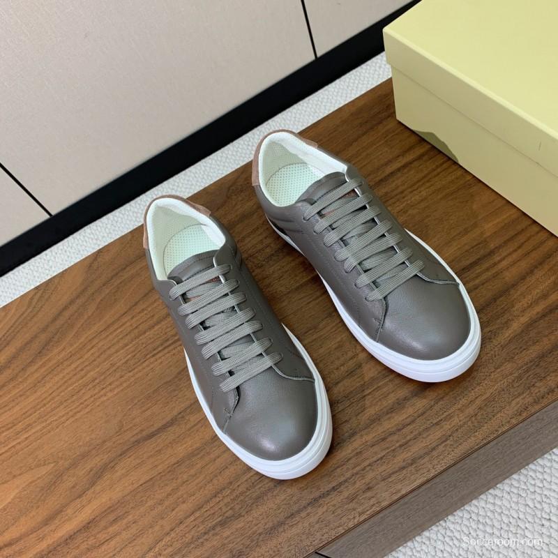 2025 Men Brunello Cucinelli Gray Leather Casual Sneakers Handmade Smooth Finish KFY00310 (M)