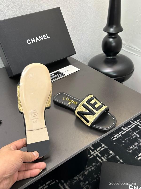 2025 Slippers Chanel Yellow Black Fabric Slide