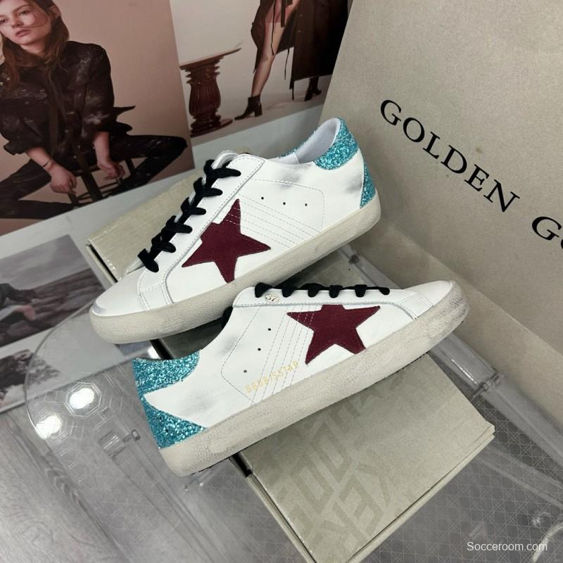 2025 Women GGDB White Burgundy Suede Leather Sneakers MJ00260