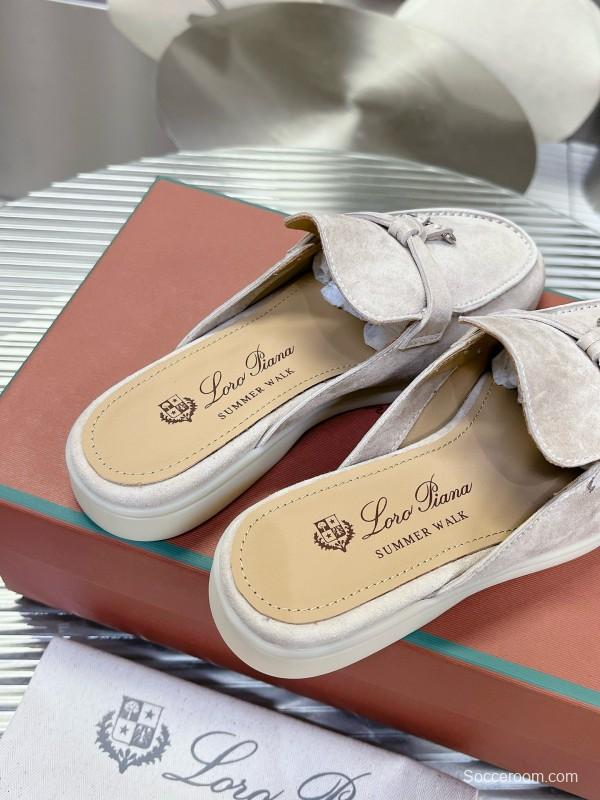 2024 Slippers Loro Piana Light Gray Suede Loafers MJ00270