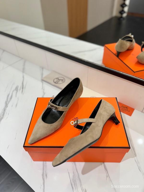 2025 Women Hermès Beige Suede Mary Jane