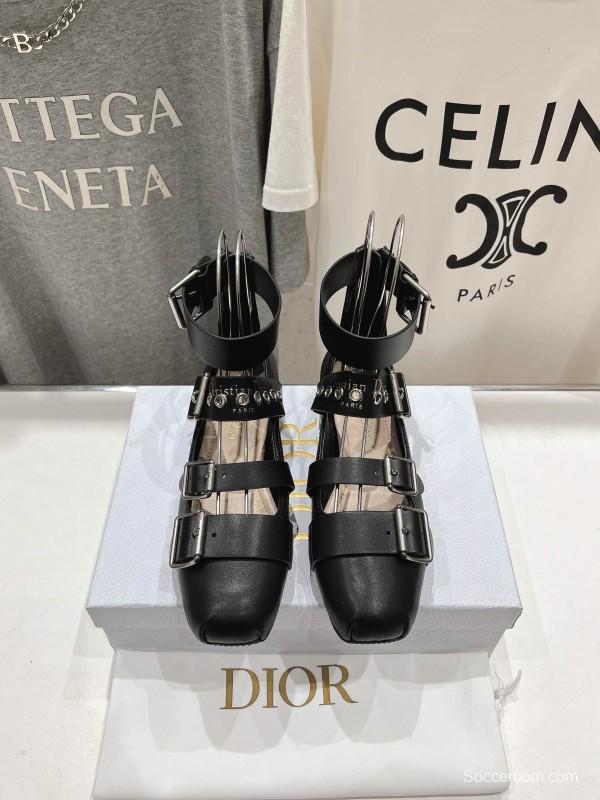 2025 Women Dior Black Leather Gladiator Sandals KFY00320