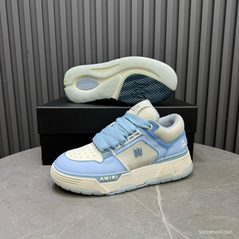 2024 Unisex Amiri Light Blue White Leather Mesh Sneakers MJ00360