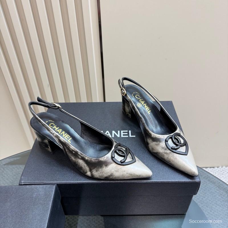 2025 Women Chanel Black Leather Slingback Pumps