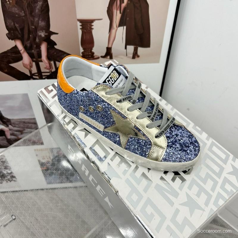 2025 Women GGDB Blue Silver Leather Glitter Low Top Sneakers