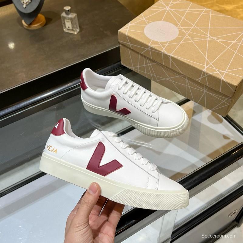 2025 Unisex VEJA White Burgundy Leather Canvas Sneakers MJ00240