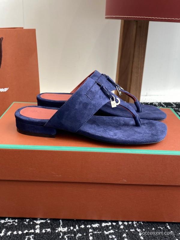 2025 Women Le Parmentier Blue Suede Slippers KFY00280