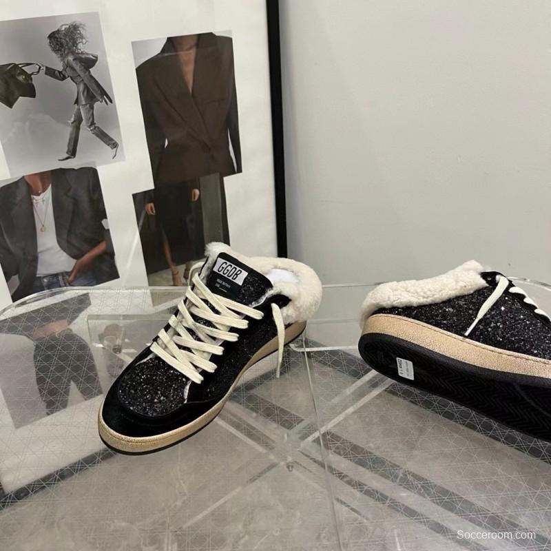 2024 GGDB Black Suede Shearling Slippers MJ00280