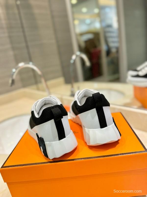 2024 Unisex Hermès Black White Imported Silk Calf Suede Sneakers MJ00320