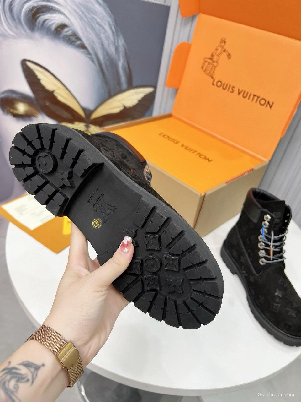 2024 Unisex Louis Vuitton Black Brown Suede Leather Ankle Boots MJ00450
