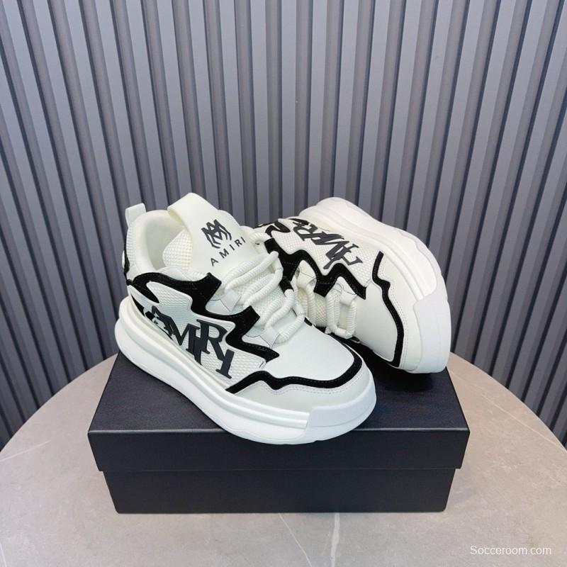 2024 Unisex Amiri White Black Mesh Leather Sneakers MJ00410