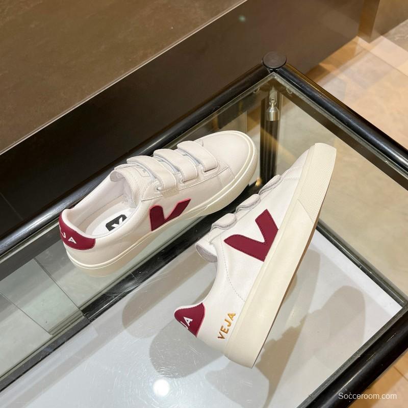 2025 Unisex VEJA White Burgundy Leather Canvas Sneakers MJ00240