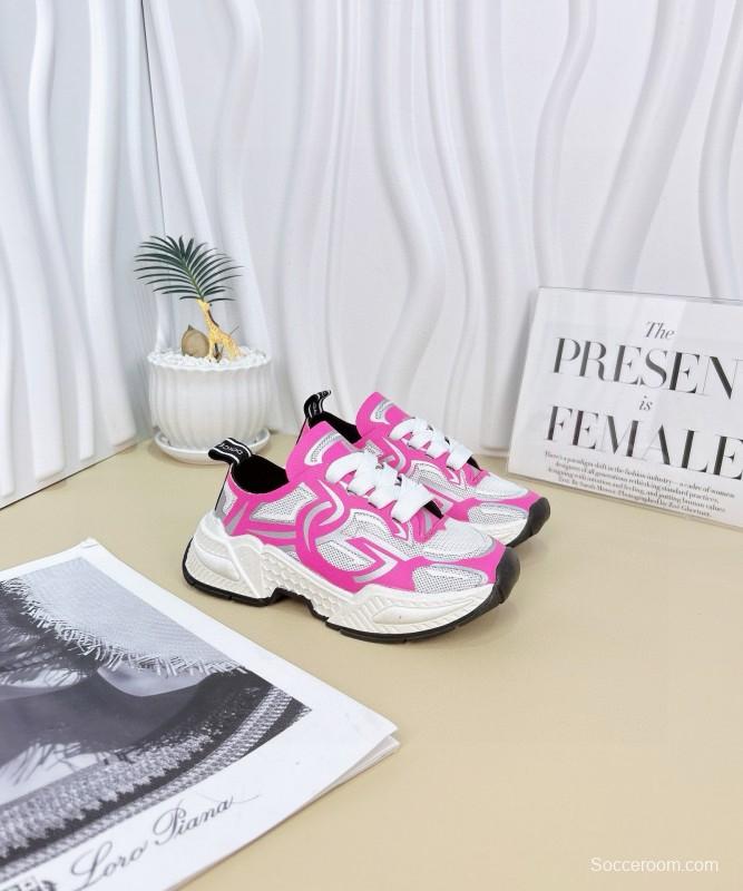 2024 Kids Dolce & Gabbana Red White Black Mesh Leather Sneakers