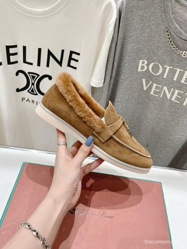 2024 Women Le Parmentier brown suede shearling loafers