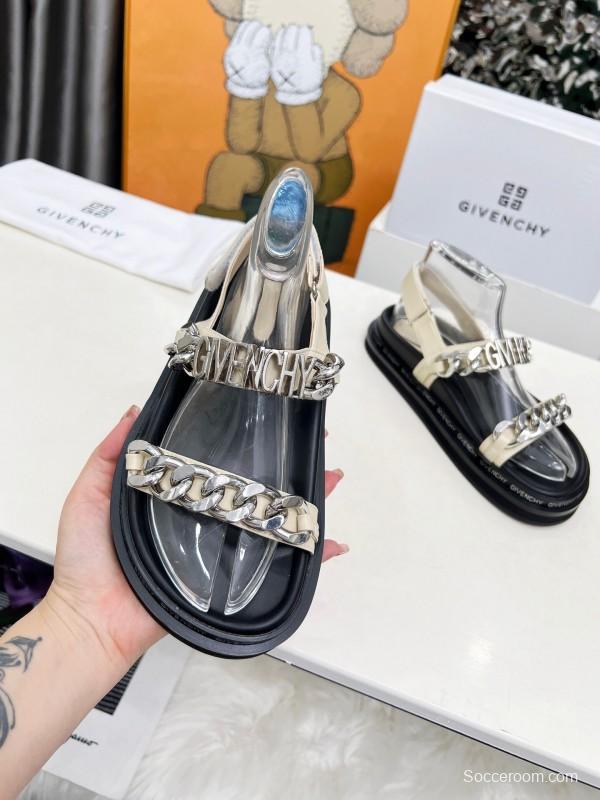 2025 Women Givenchy White Leather Sandals Chain Detail LY00260