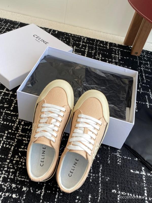 2025 Women Celine Pink Canvas Leather Sneakers