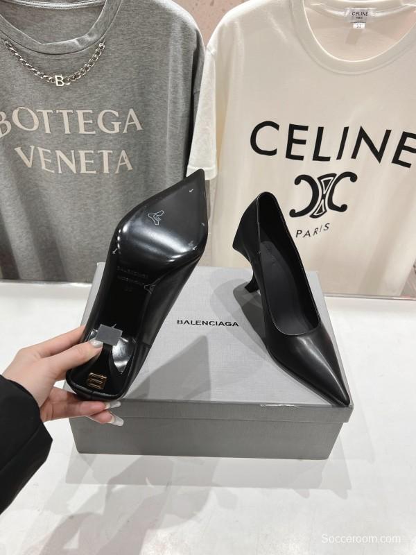 2025 Women Balenciaga Black Leather High Heels