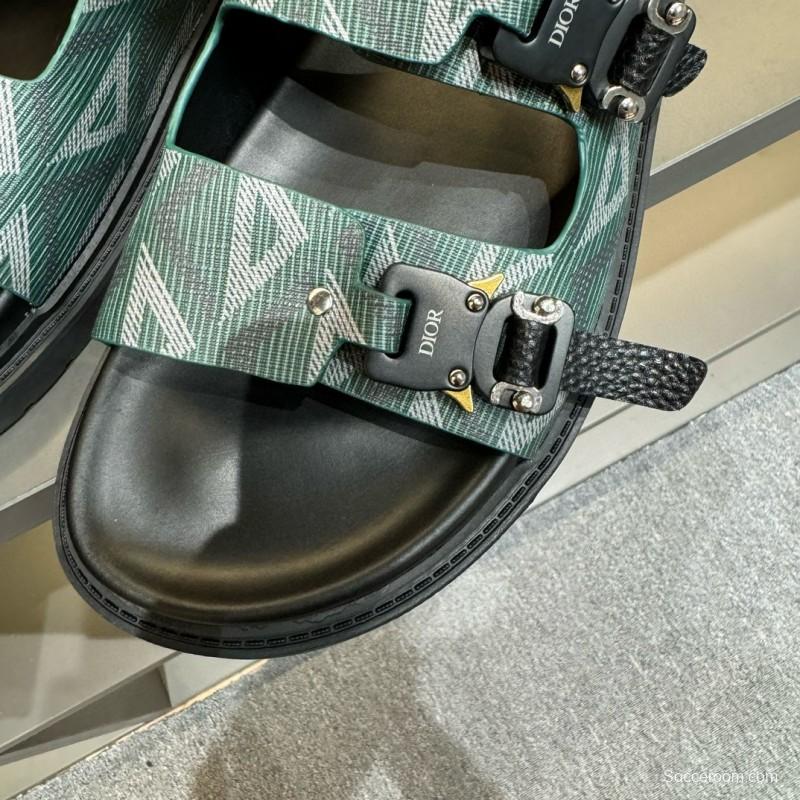 2024 Men's Dior Green Canvas Leather Slippers