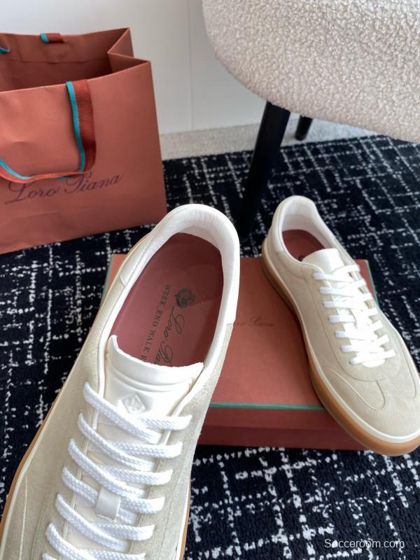 2024 Unisex Loro Piana Beige White Leather Suede Casual Shoes MJ00320