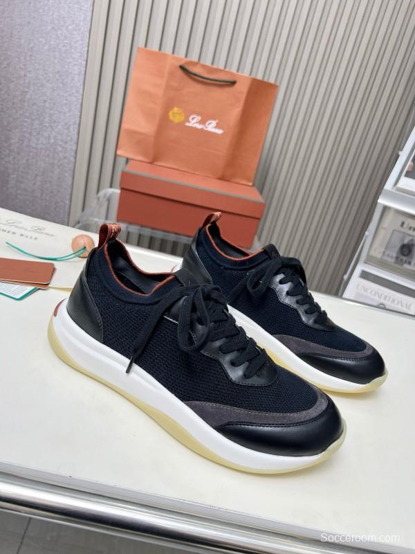 2024 Men Le Parmentier Black Grey Mesh Leather Sneakers