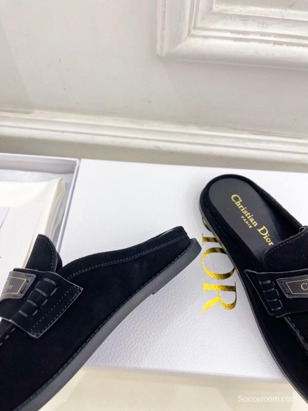 2025 Women Dior Black Leather Slip-On Loafers Crafted With Original Rubber Sole KFY00300(F)