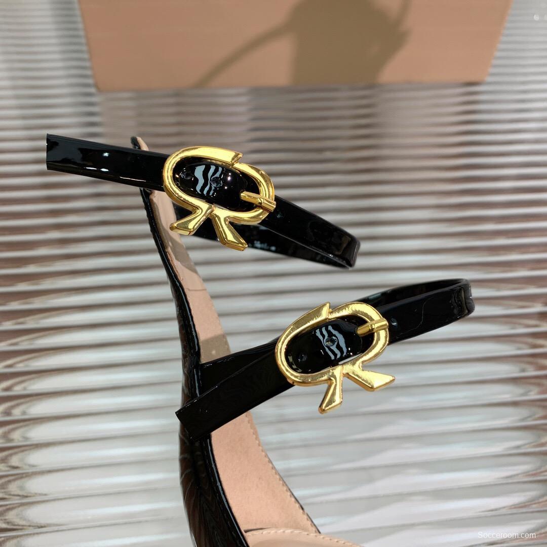2025 Women Gianvito Rossi Black Patent Leather Strappy High Heel Sandals