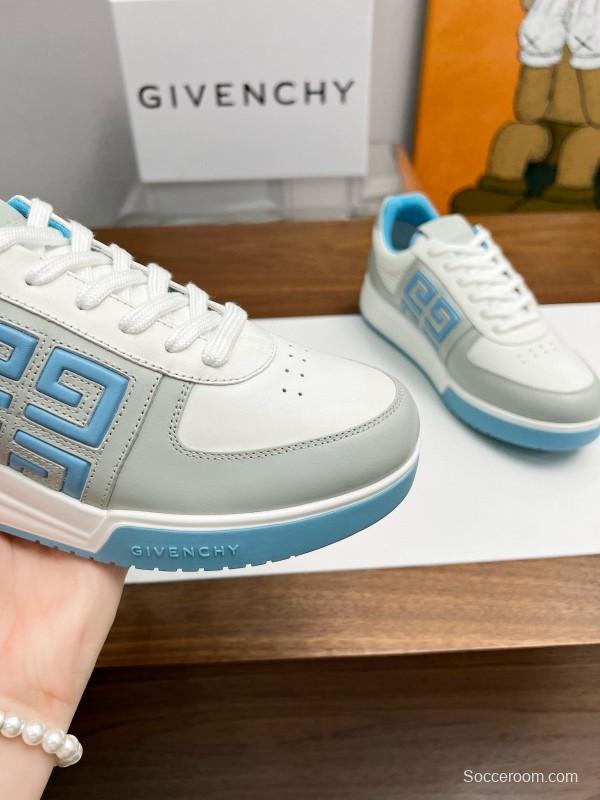 2024 Unisex Givenchy White Light Blue Silk Calf Leather Low Top Sneakers MJ00380