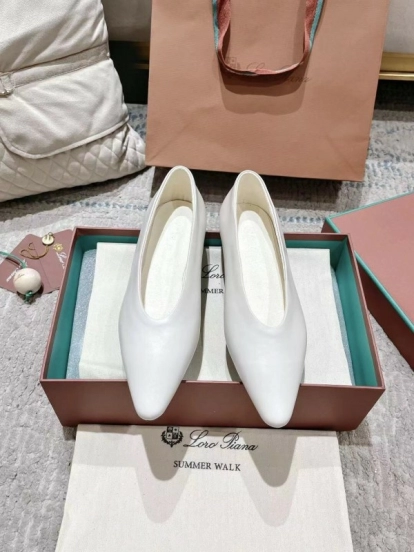 2025 Women LP White Leather Ballet Flats LY00320