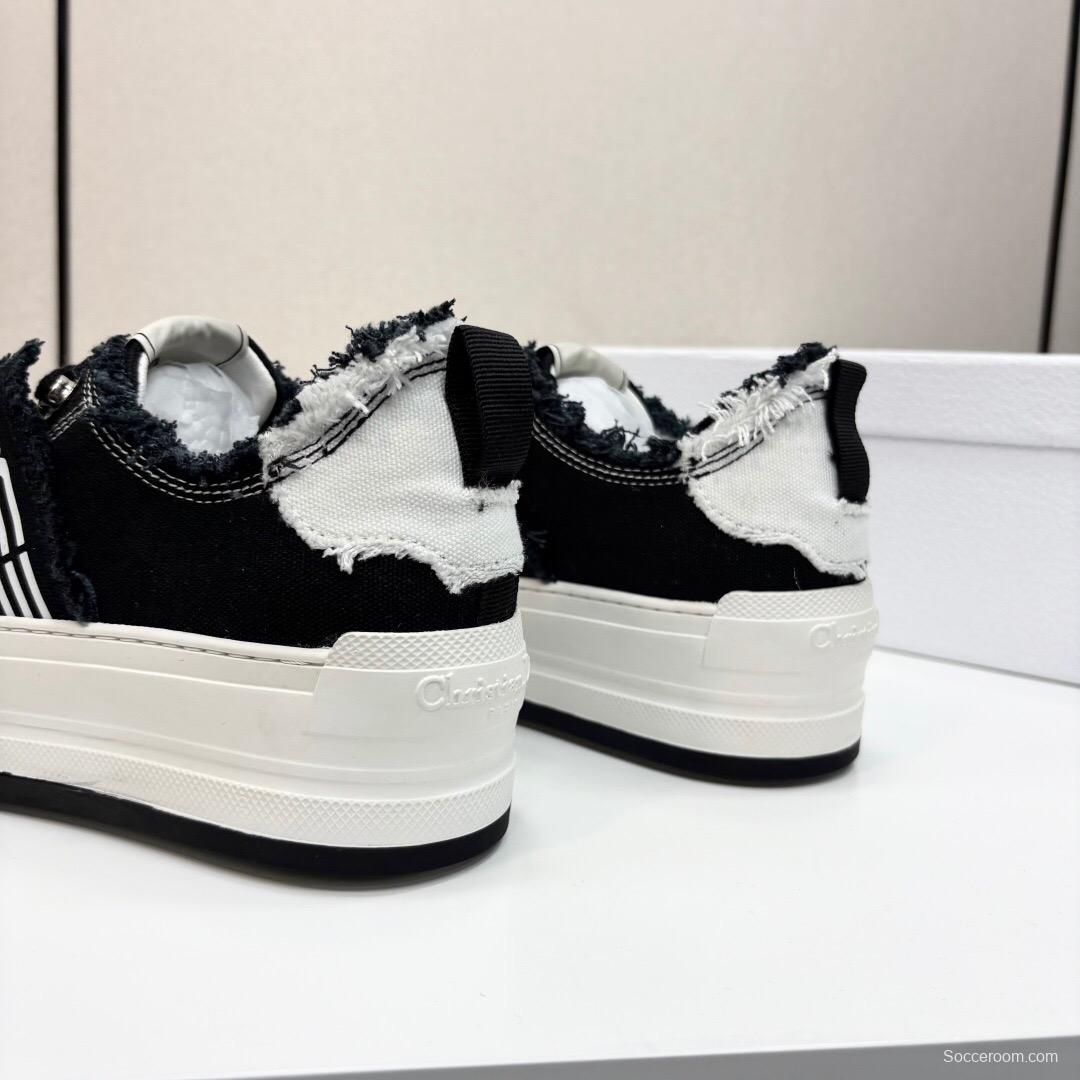 2025 Women Dior Black White Canvas Sneakers LY00300