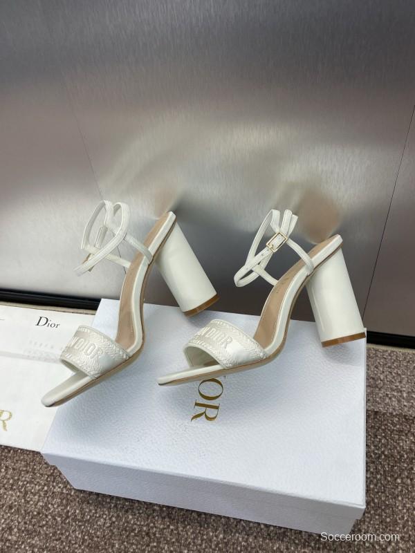 2025 Women Dior White Leather High Heel Embroidered Sandals