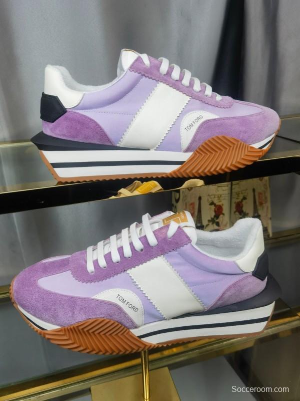 2025 Unisex TOM FORD Purple White Suede Leather Sneakers LY00360(F)/LY00370(M)