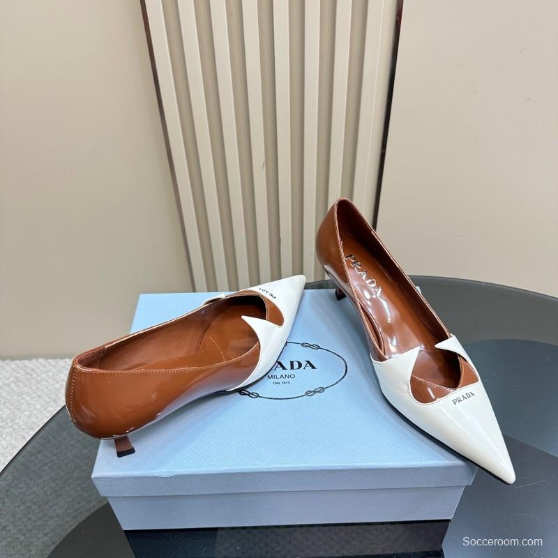 2025 Women Prada White Brown Leather Heels KFY00310