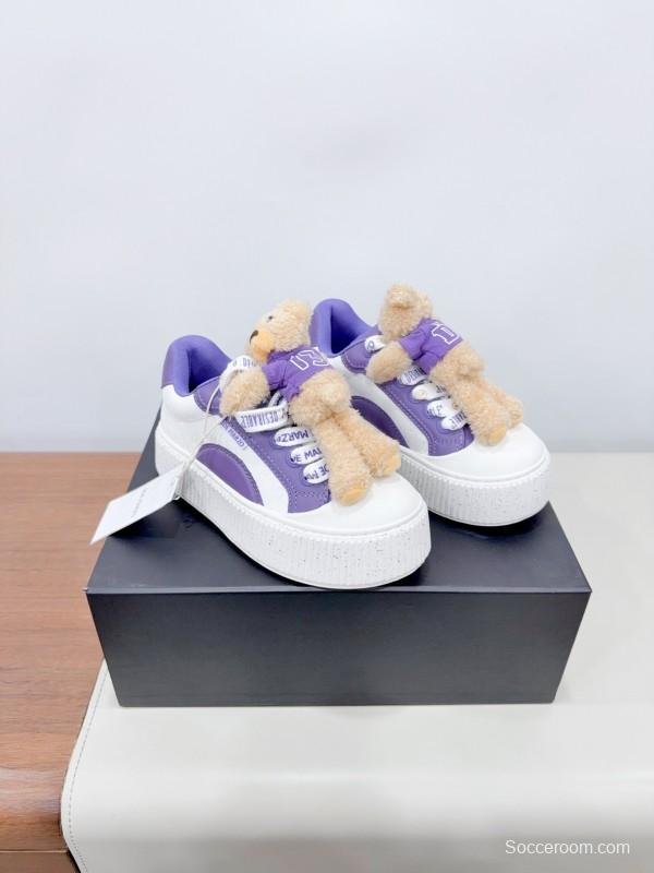 2025 Women 13DE MARZO Purple Leather Casual Shoes 3D Bear Toy KFY00330