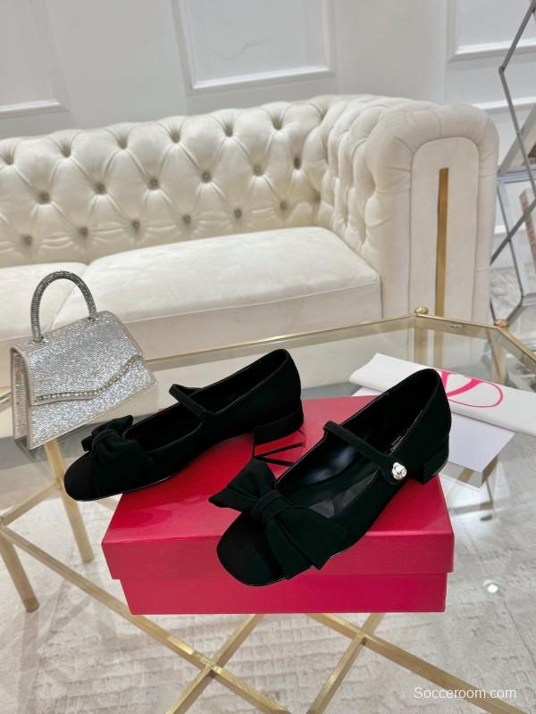 2025 Women Valentino Black Suede Mary Jane Bow LY00300