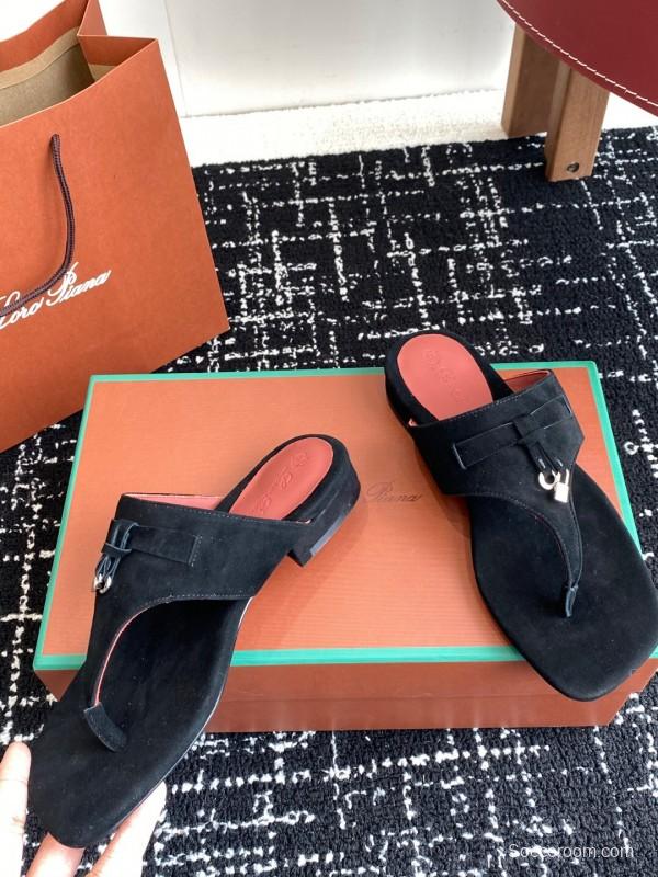 2025 Women LP Black Suede Slippers KFY00280