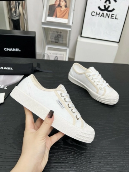 2025 Women Chanel White Canvas Casual Sneakers LY00230