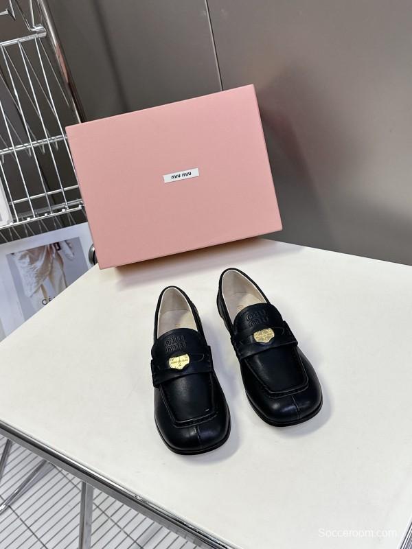 2025 Women Miu Miu Black Leather Loafers