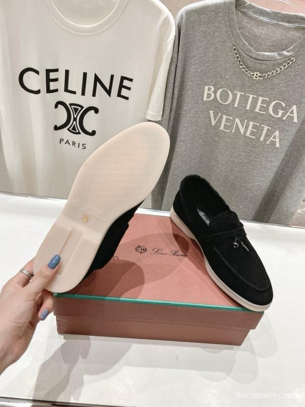 2024 Women LP Black Suede Fur Loafers