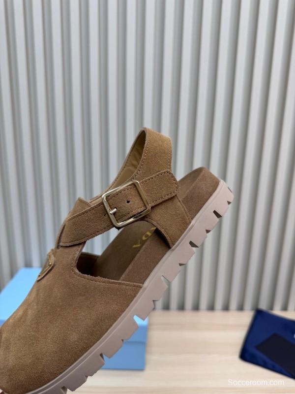 2025 Women Prada Brown Suede Sandals LY00280