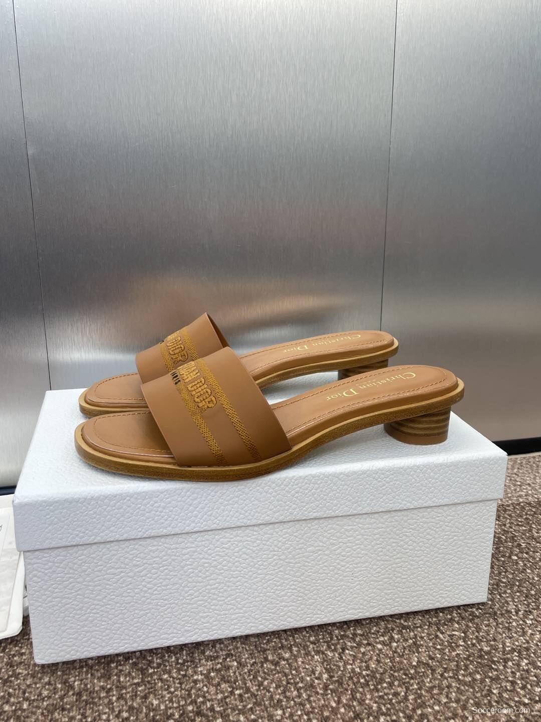 2025 Women Dior Brown Leather Slippers