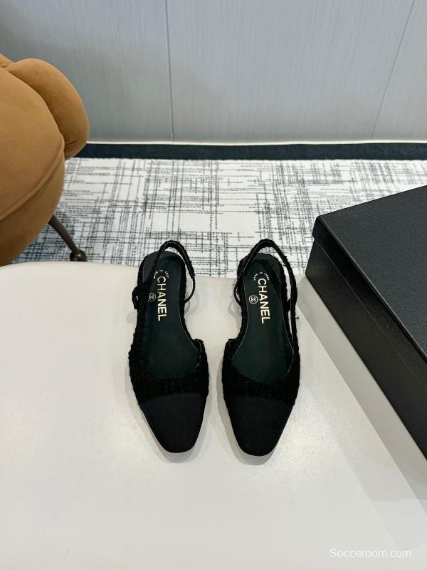 2025 Women Chanel Black Leather Bouclé Ballet Flats LY00240