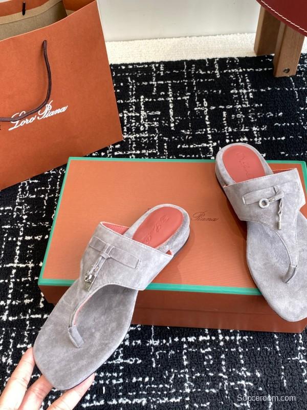 2025 Women Le Parmentier Grey Suede Thong Sandals KFY00280