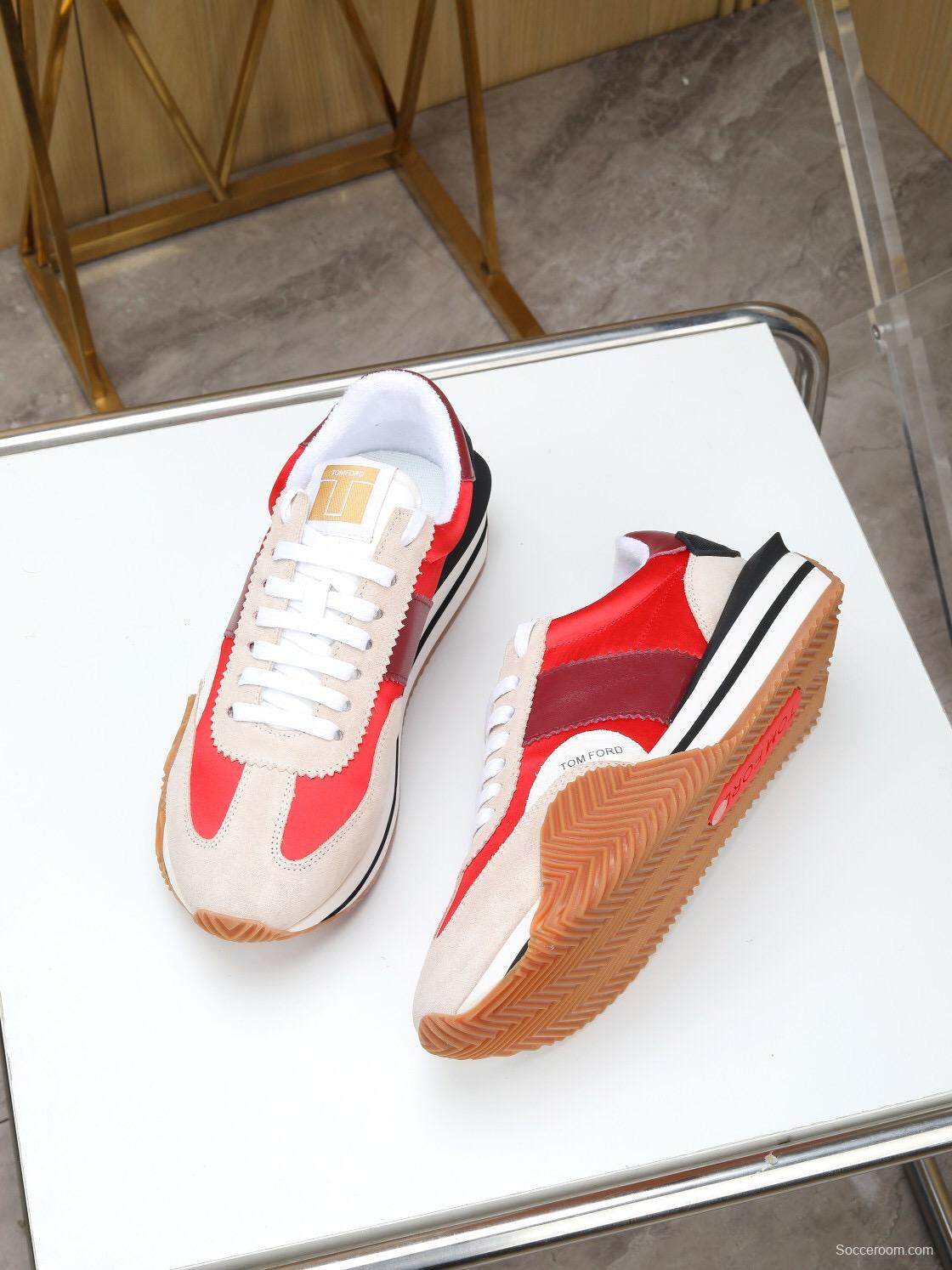 2025 Unisex TOM FORD Red Burgundy White Suede Leather Sneakers LY00360(F)/LY00370(M)